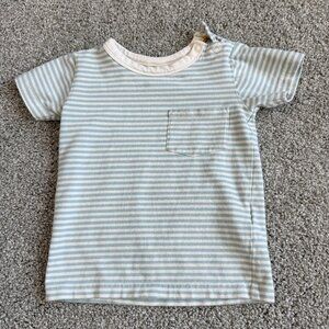 Little Green Radicals t-shirt - greenish blue & cream stripes - 18-24 mo - snaps